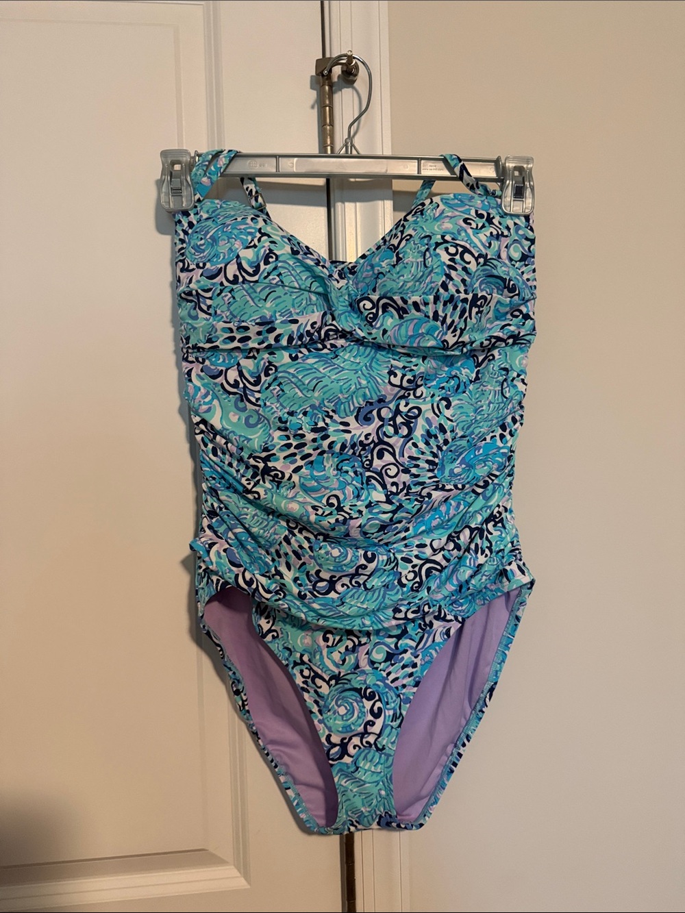 Lilly Pulitzer Aqua & Navy Ruched One-Piece Swimsuit